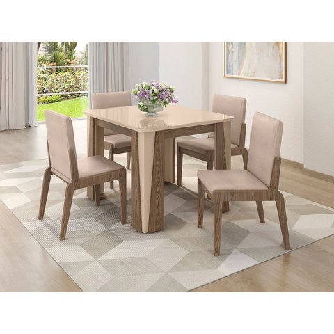 Conjunto de Mesa com 4 Cadeiras Opera Marrom/Carvalho/Fendi