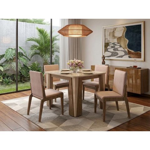 Conjunto de Mesa com 4 Cadeiras Opera Marrom/Carvalho/Fendi