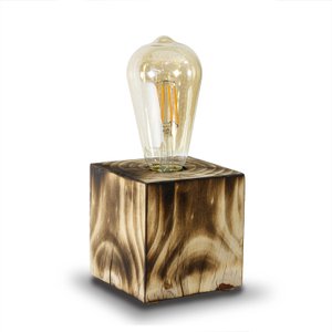 Luminária de Mesa Rústica - Abajur em Madeira Maciça Modelo Cubo