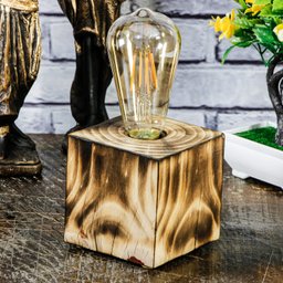 Luminária de Mesa Rústica - Abajur em Madeira Maciça Modelo Cubo - 4