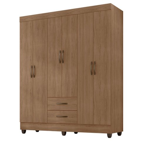 Guarda-roupa Casal 6 Portas 2 Gavetas e 5 Prateleira Lisa Mdp Carvalho Oak