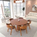 Ver imagem 1 de Conjunto Mesa Cone Ø150cm + 5 Cadeiras New York - Assento Estofado Corano Marrom Mescla
