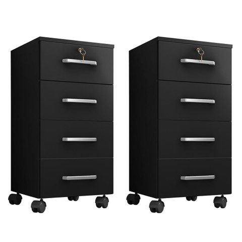 Kit 2 Gaveteiro Gávea 4 Gavetas Preto Trama com Rodízios - Móveis Leão