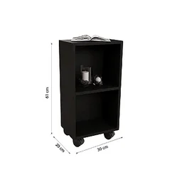 Mesa de Cabeceira Preta de Madeira com Rodas 60cm - 3