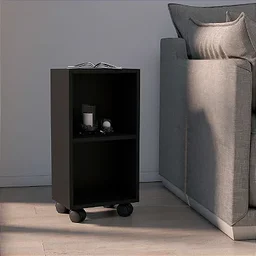 Mesa de Cabeceira Preta de Madeira com Rodas 60cm - 1