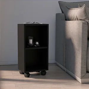 Mesa de Cabeceira Preta de Madeira com Rodas 60cm
