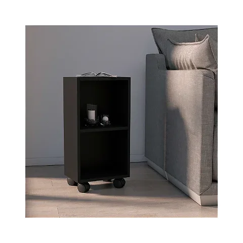 Mesa de Cabeceira Preta de Madeira com Rodas 60cm