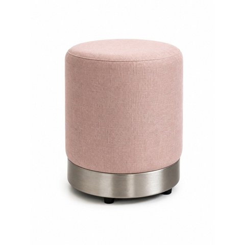 Kit de Puff com Rodapé Prata, Cor Rosa Linho - Let Móveis
