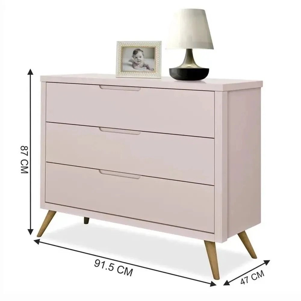 Cômoda Old Retro 3 Gavetas MDF com Corrediça Telescopica Rose Acetinado - 4
