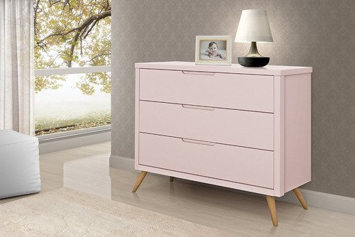 Cômoda Old Retro 3 Gavetas MDF com Corrediça Telescopica Rose Acetinado - 1