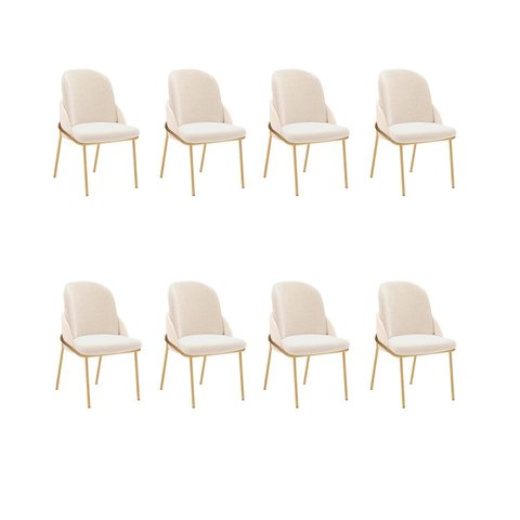 Kit 08 Cadeiras em Metal Dourado para Sala de Jantar Vitta Bege/Pérola