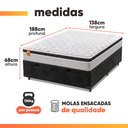 Ver imagem 4 de Cama Box Baú Casal Colchão Molas Ensacadas Real 138x188x68cm Preto/Cinza - Suporta até 130kg