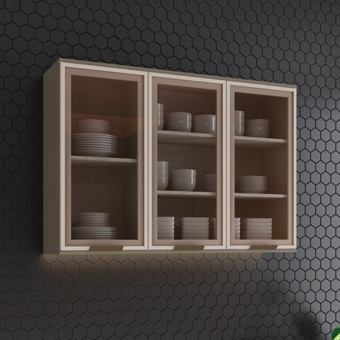 Armário Aéreo 3 Portas com Vidro Connect 