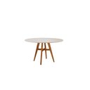 Ver imagem 1 de Mesa de Jantar Atenas Madeira Maciça 110cm Tampo Redondo Vidro Móveis Minas Off White
