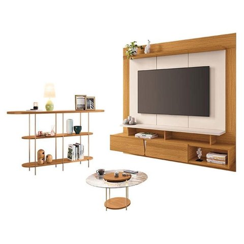 Home Suspenso Zenith Cinamomo Off White e Mesa de Centro Sky com Tampo de Vidro e Aparador Infinity