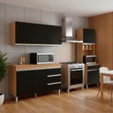 Ver imagem 1 de Conjunto Kit Cozinha Balcão Andreia 3 Portas MDF-MDP 120cm Amêndoa e Preto AJL Móveis