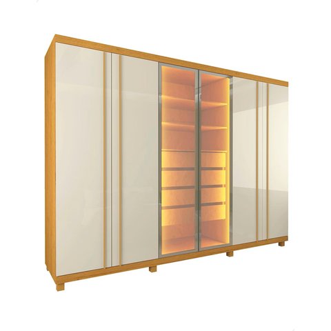 Roupeiro Reflecta 6 Portas com Pés e LED Alika Madeira
