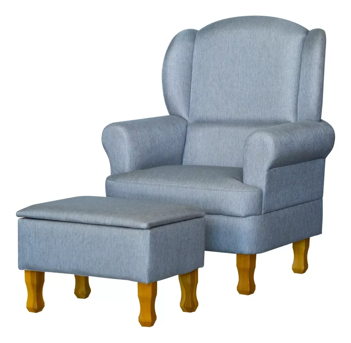 Ver imagem 3 de Poltrona de Amamentação Fixa com Pés de Madeira e Puff Baú Linho Cinza Xodó - Harmônica Móveis