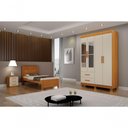 Ver imagem 3 de Guarda Roupa Solteiro Recife New 4 Portas de Bater 2 Gavetas MDF-MDP com Espelho Cinamomo-Off White