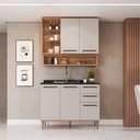 Ver imagem 1 de Cozinha Compacta Modulada 3 Peças com Nicho Decorativo Isabelle Bege/Freijó/Arenas