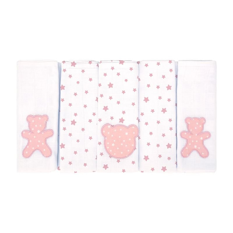 Fralda de Pano Bublim Petit Estampado/liso C/bainha e Bordado 77cmx80cm Pct C/05un //rosa - 1