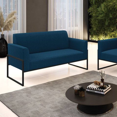 Sofá 2 Lugares Namoradeira Industrial Alta Preto Marisa Bouclê Azul