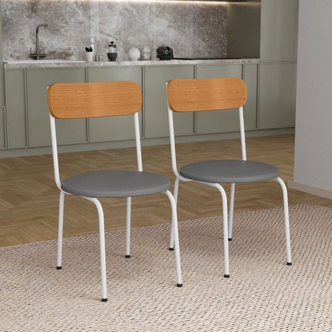 Kit 2 Cadeiras de Jantar Estofadas Ergonômicas 188 Branco e Cinza