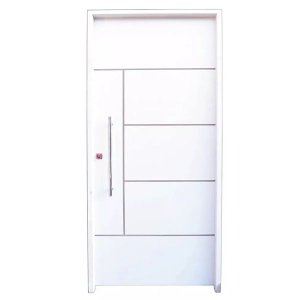 Kit Porta de Madeira Frisada com Puxador Lado Direito 210x80cm Branco Allo Esquadrias