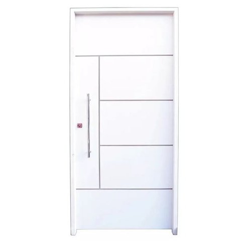 Kit Porta de Madeira Frisada com Puxador Lado Direito 210x80cm Branco Allo Esquadrias