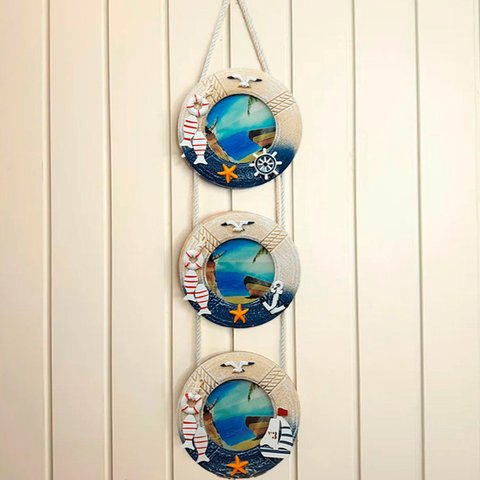 Porta Retrato Trio Redondo Parede Decoração Casa Praia 60cm