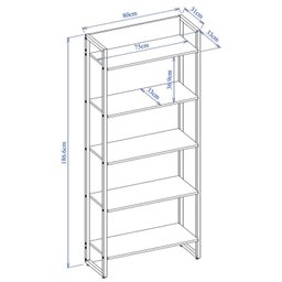 Estante para Livros Industrial 5 Prateleiras 187cmx80cm Porto - 2