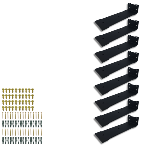 8 Fixadores de Parede Mão Francesa para Prateleira 20cm Formato Largo Estilo Invertido Preto