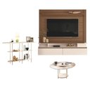Ver imagem 1 de Home Suspenso Astor Castanho Off White com Mesa de Centro Sky com Tampo de Vidro e Aparador Infinity