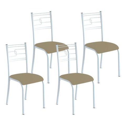 Kit 4 Cadeiras Paraty Corino Creme Tubo Branco