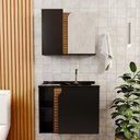 Ver imagem 2 de Gabinete Banheiro Lotus com 2 Portas Espelheira e Cuba Preto Fosco/ripa 3d