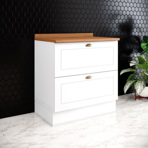 Balcão de Cozinha 80 cm Americana 2 Gavetas com Tampo 100% MDF CEC197 Branco Hp/Nature - Henn