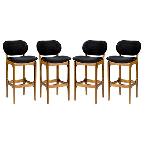 Kit 4 Banquetas Alta Decor 50 x 104 Cm Madeira Maciça Imbuia Suede Preto L14