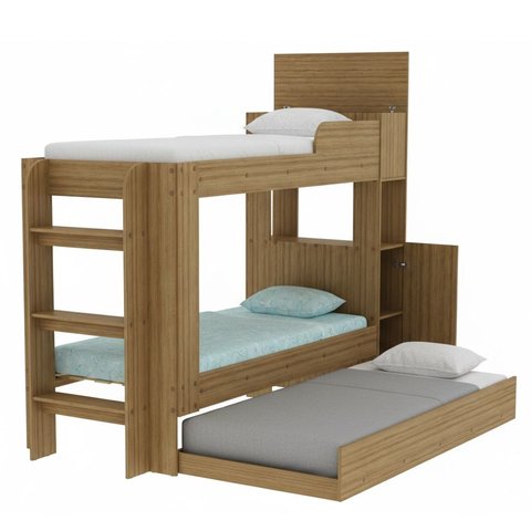Treliche com Cama Auxiliar Baú Escadas Armário 240cm Tecnomóbili