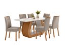 Ver imagem 1 de Conjunto Sala de Jantar Mesa Laini 160 Tampo Vidro Off White com 6 Cadeiras Téssera - Lopas Amendoa