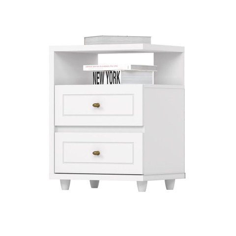 Mesa de Cabeceira Americana 2 Gavetas Branco Hp - Henn