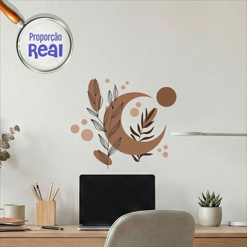 Adesivo Floral Boho Marrom Estilo Nórdico 80x68 Minimalista Mod.05