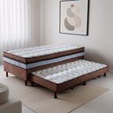 Ver imagem 1 de Cama Box Conjugada com Cama Auxiliar Solteiro Pés em Madeira Maciça Maximus Marrom/Rústico Cerejeira/Bege