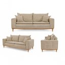 Ver imagem 3 de Sofá Carol 3 Lugares Fixo 220cm Bege Linho Almofada Solta Base Madeira Assento Pillow Top