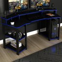 Ver imagem 1 de Mesa Gamer Escrivaninha para 2 Monitores 3 Prateleiras Preto/Azul - Tecno Mobili