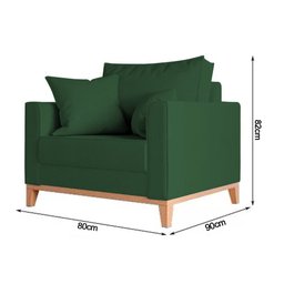 Poltrona Beny para Recepção com 2 Almofadas Suede Verde Base em Madeira Maciça - 4