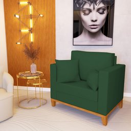 Poltrona Beny para Recepção com 2 Almofadas Suede Verde Base em Madeira Maciça - 1