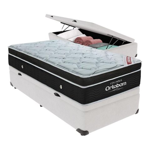 Cama Box Baú Solteiro Colchão Ortobom Elegant Mola Ensacada Branco