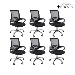 Kit 6 Cadeiras de Escritório Begonia Tela Mesh Ergonômica - Preto + E-book - 2