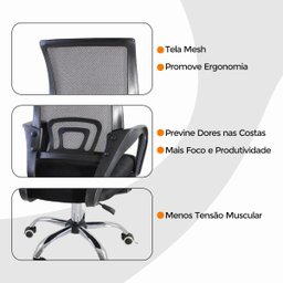 Kit 6 Cadeiras de Escritório Begonia Tela Mesh Ergonômica - Preto - 8