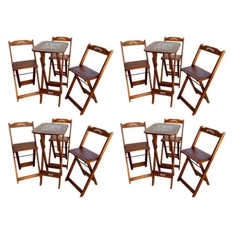 Kit 4 Conjuntos Bistrô Mesa com 3 Banquetas Dobráveis de Madeira Personalizada Jack - Imbuia